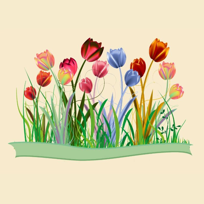 Imaginative colorful tulips on spring meadow
