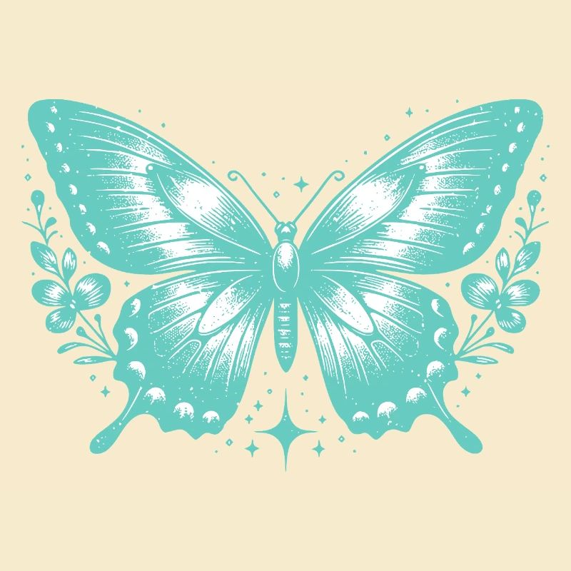 Papillon Turquoise et Fleurs