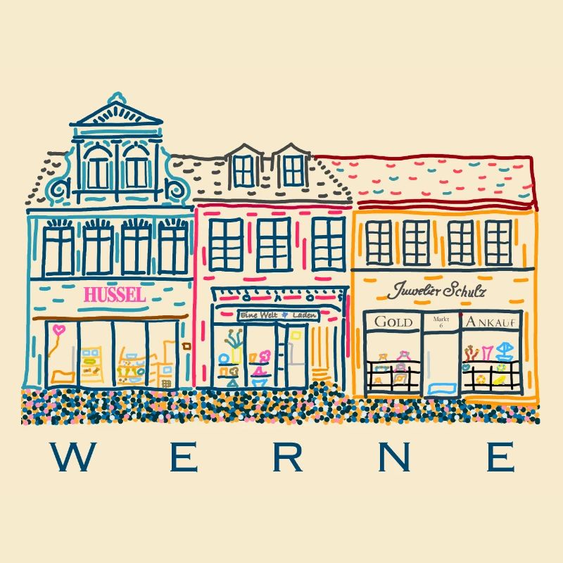 Werne, rangée de maisons colorées sur le marché, quartier d’Unna, Rhénanie-du-Nord-Westphalie