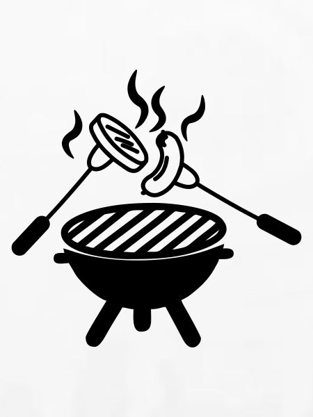 BBQ-Grill darüber Gabeln mit Wurst