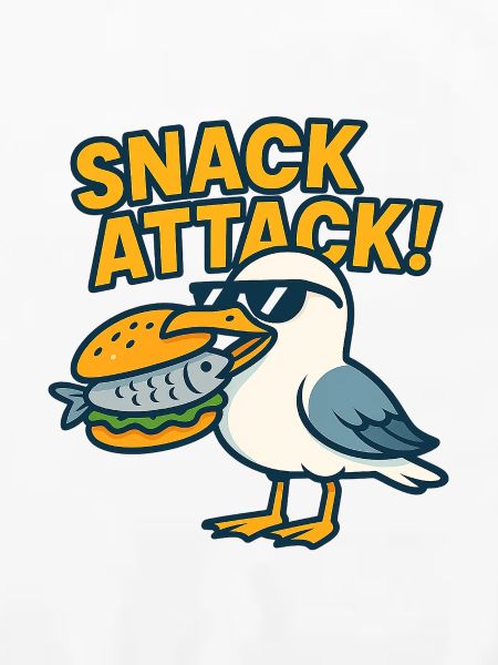 Lustige Möwe mit Sandwich