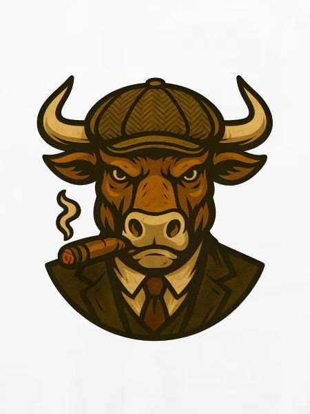 Stier im Anzug mit Zigarre