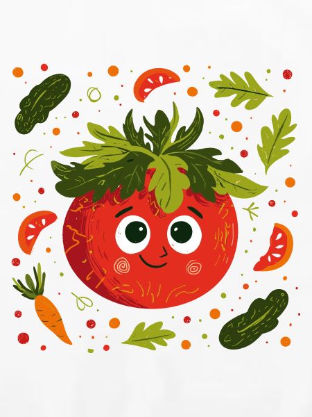 Fröhliche Tomate mit Kräuterkrone