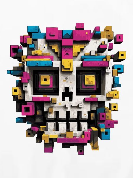 Geometrischer Schädel – bunte Pixel Art