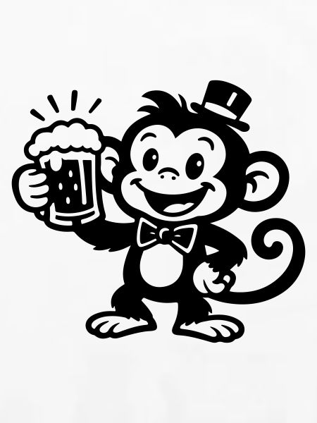 Affe mit Bierkrug Schwarz