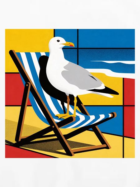 Seemöwe auf Strandstuhl Popkunst