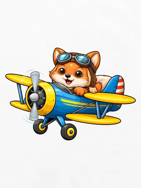 Fuchs Pilot Doppeldecker Flugzeug Cartoon  