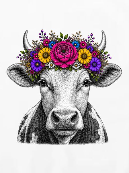Kuh mit Blumenkrone