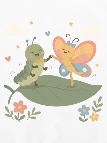 Raupe und Schmetterling tanzen
