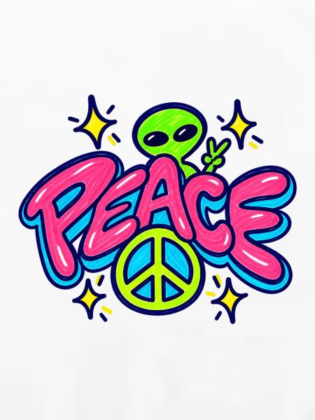 Peace Alien – Retro Neon Friedenszeichen