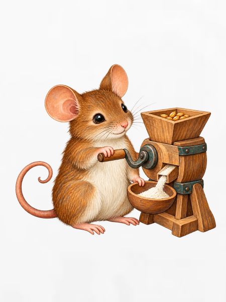 Maus mahlt Getreide