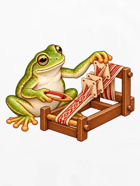 Frosch webt mit Brettchen