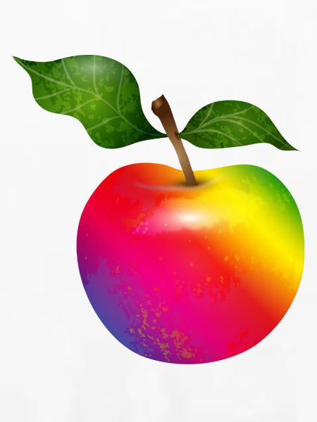 Bunter Regenbogen-Apfel mit Blättern Illustration
