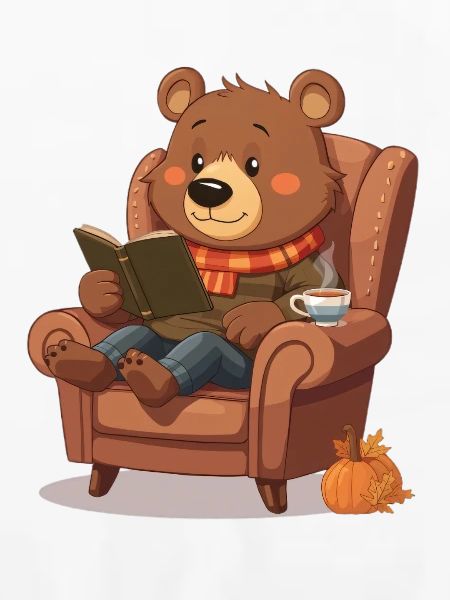 Lesender Bär im Herbstsessel