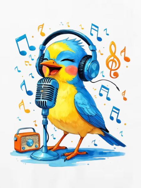 Karaoke Vogel mit Kopfhörern