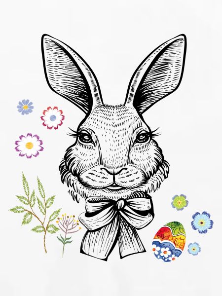 Hase mit Blumen und Osterei