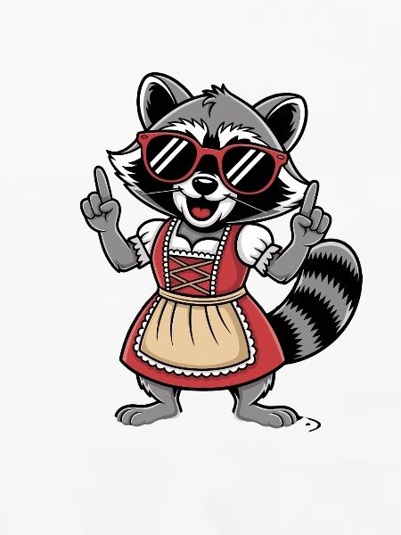 Dirndl-Raccoon mit Sonnenbrille