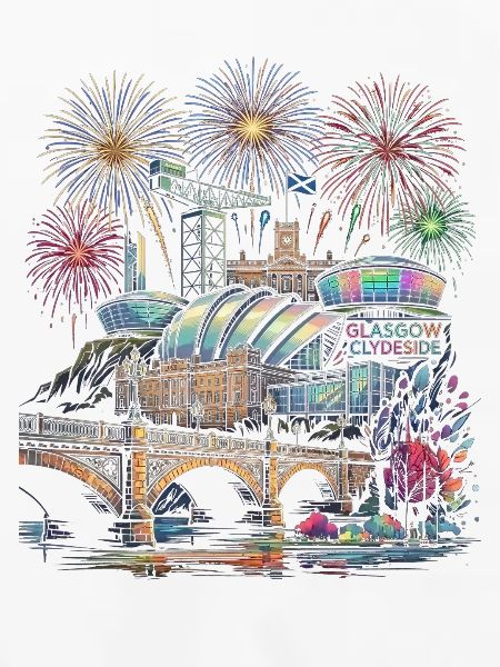 Glasgow Skyline Feuerwerk