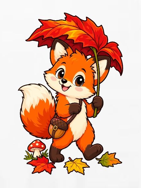 Fuchs im Herbst mit Blattschirm