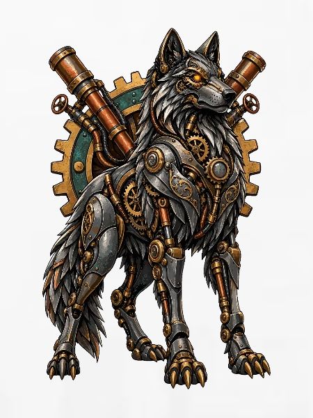 Steampunk-Wolf mit Zahnrädern