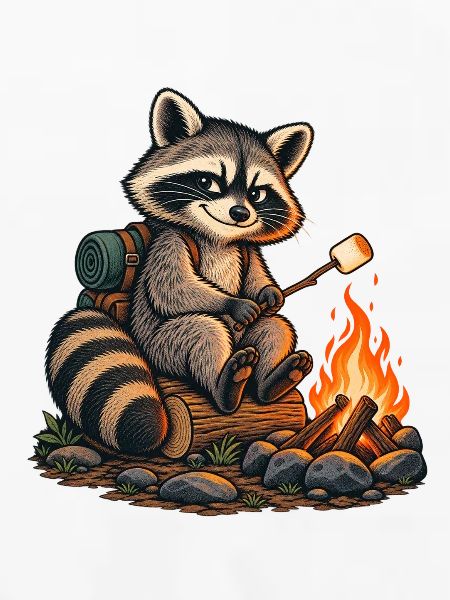 Waschbär am Lagerfeuer