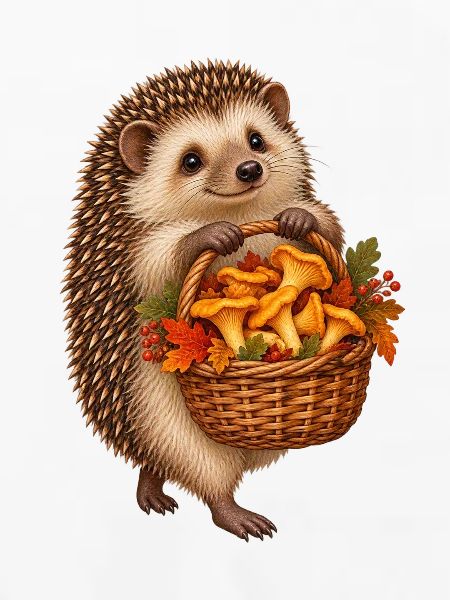 Igel beim Pilzsammeln