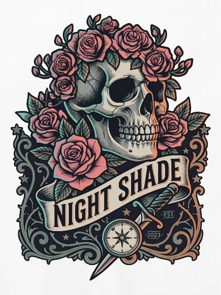 Nachtschatten-Schädel mit Nachtrosen