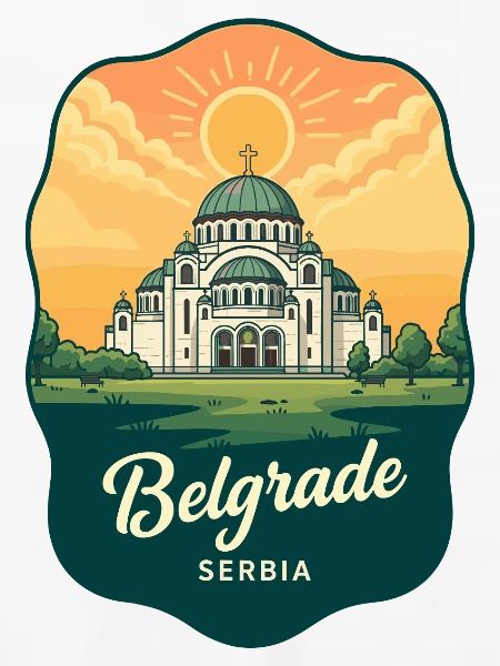 Belgrader Saint Sava Retro Sonnenuntergangs-Reiseabzeichen