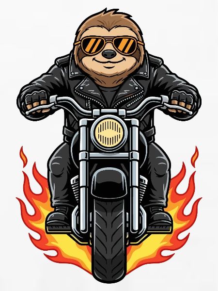 Cooler Biker Faultier Motorradflammen