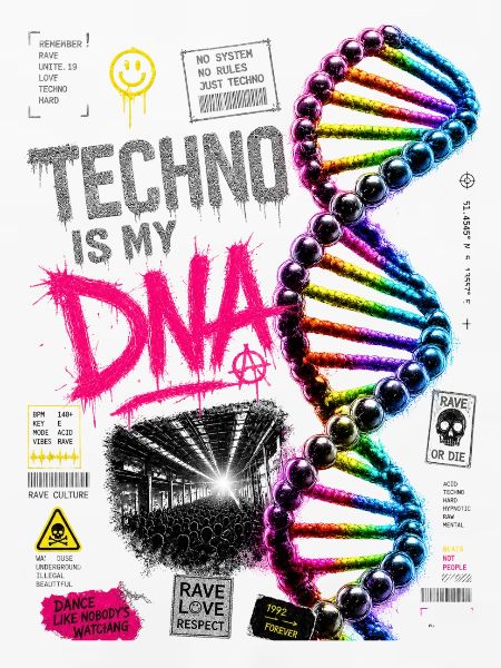 Techno ist meine DNA Neon-Regenbogen-Helix