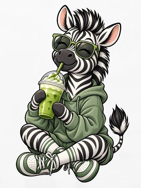 Süßes Zebra mit Matcha Latte