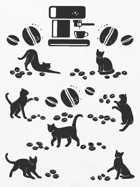  Kaffee Katze, -Espressomaschine -, Kaffeebohnen