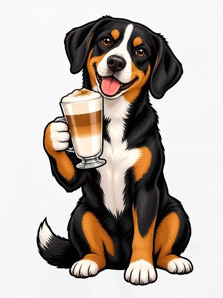 Entlebucher Sennenhund mit Latte Macchiato