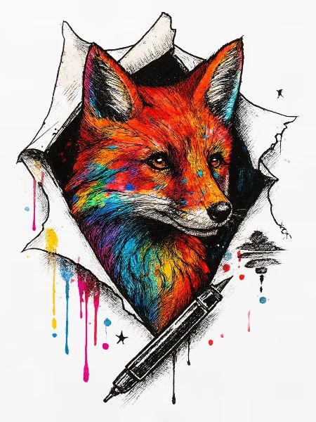 Regenbogenfuchs Kunst mit Farbspritzer