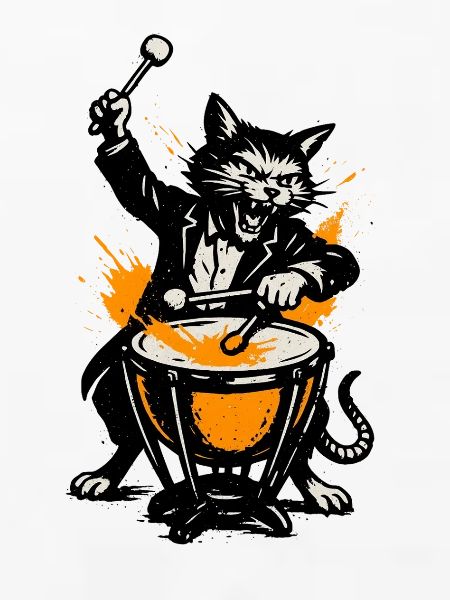 Katzenband Trommelheld im Comicstil