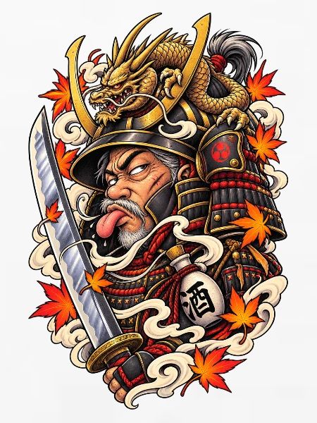 Samurai Drache auf Stahlhelm