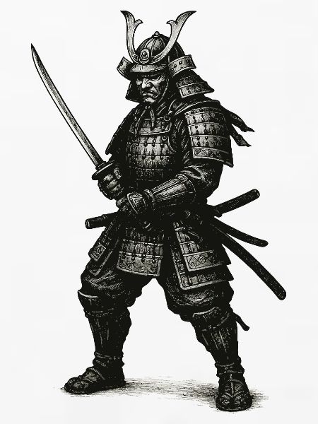 Samurai-Krieger in schwerer Rüstung
