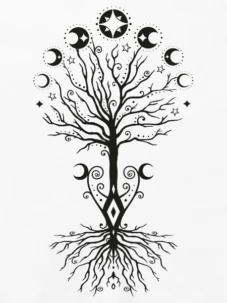 Yggdrasil Lebensbaum mit Mondphasen