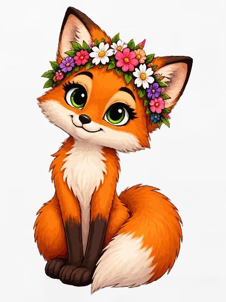 Fuchs mit Blumenkranz