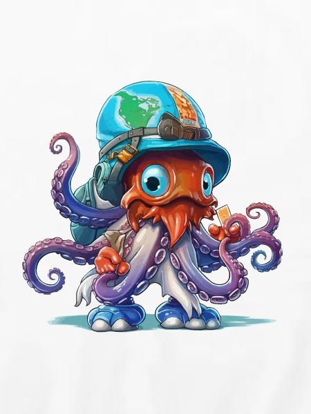 Oktopus Entdecker mit Weltkartenhelm