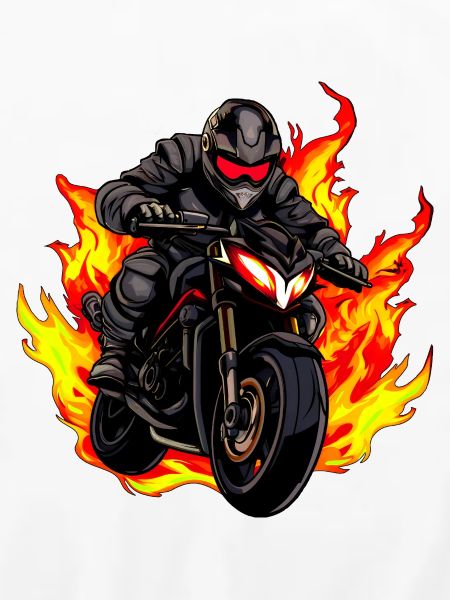 Motorradfahrer mit Flammen