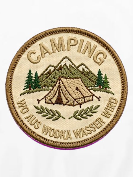Campingpatch Bergwald Zeltmotiv