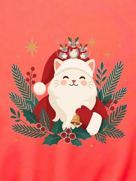Weihnachtskatze mit Mäusen