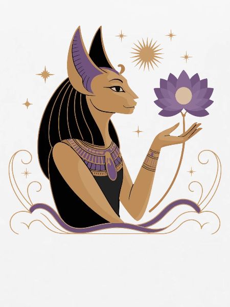 Heiterer Bastet Mit Einer Lotusblume
