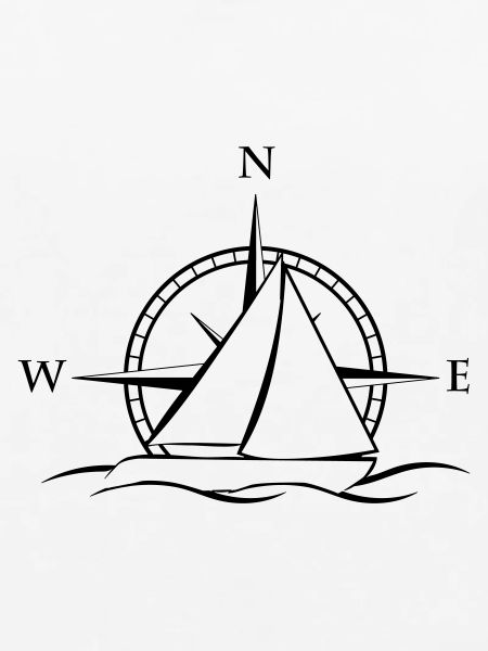 Segelboot mit Windrose neutral schwarz