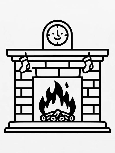 Gemütlicher Weihnachtskamin mit Feuer