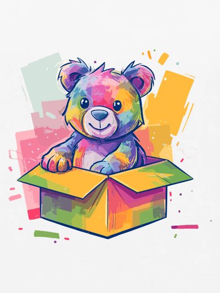 Regenbogenbär im Karton