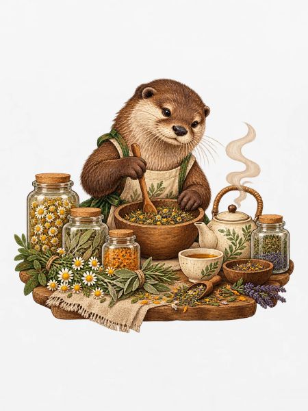 Otter mischt Kräutertee