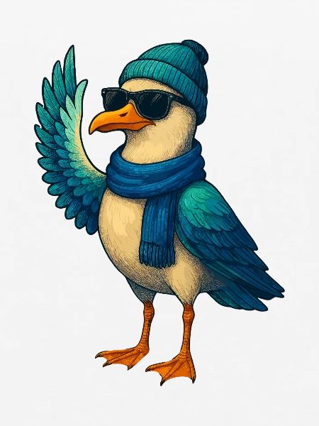 Möwe im Winteroutfit