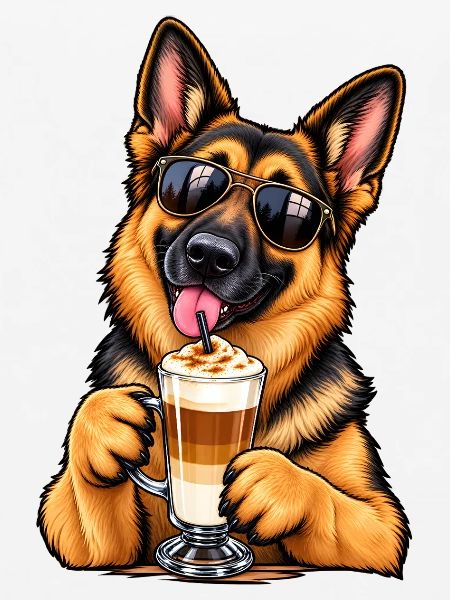 Schäferhund mit Latte Macchiato